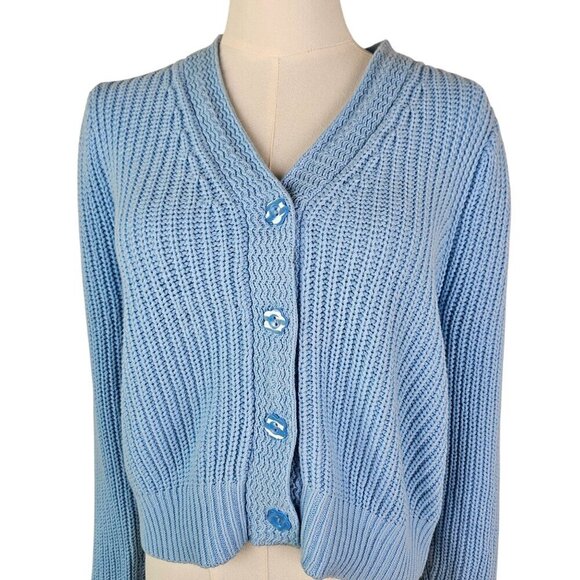 Moon & Madison Light Blue Button-Up Knit Cropped Cardigan Sweater Large - Picture 1 of 10